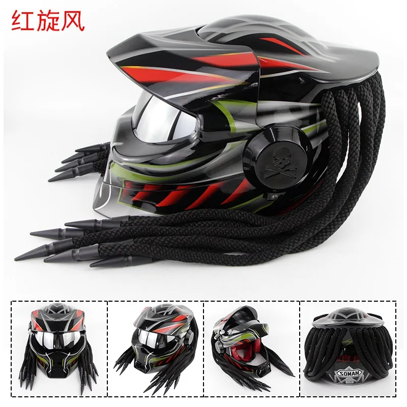 

SOMAN SM958 Motorcycle Helmet Iron Blood Warrior Retro Braided Helmet Laser Light Casque Moto