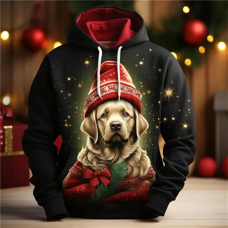 Sudadera con capucha navideña para hombre, sudadera con estampado 3D de animales, sudadera de manga larga, sudaderas casuales de gran tamaño para hombre, sudaderas con capucha, ropa