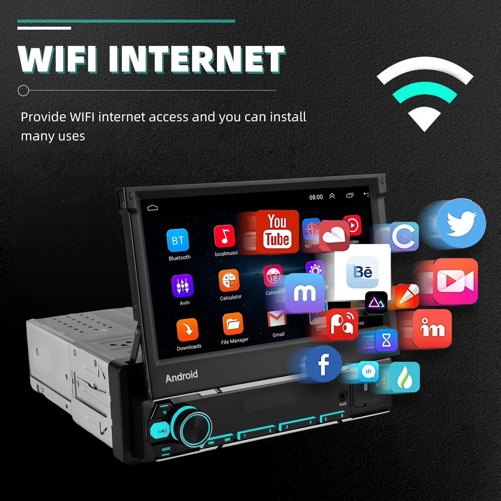 Universal Autoradio ESSGOO Android15 7" 4+64 GB Manuell Retraktil Ausziehbar Klappbarer Touchscreen 1DIN Wireless CarPlay GPS Navigation RDS WiFi FM Bluetooth Lenkradsteuerung Mirror Link Android Auto 2+64 GB USB Typ-C – Detail 8
