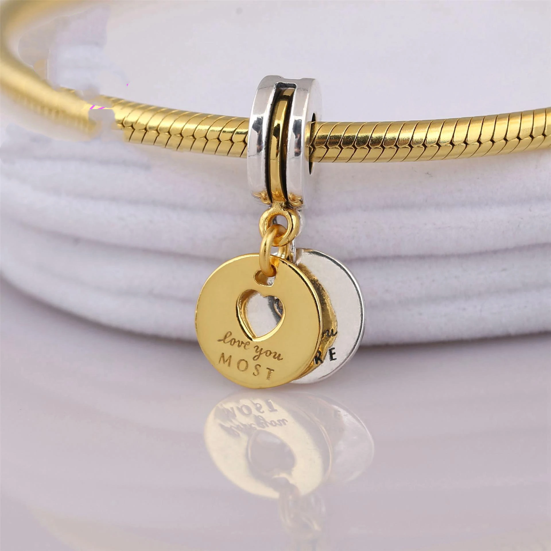 

Pan S925 Silver Bracelet Two Color Puzzle Pendant
