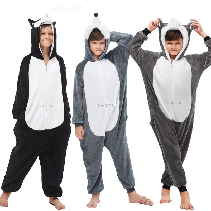 Kids Pajamas Animal Wolf Flannel for Winter Girls Boys