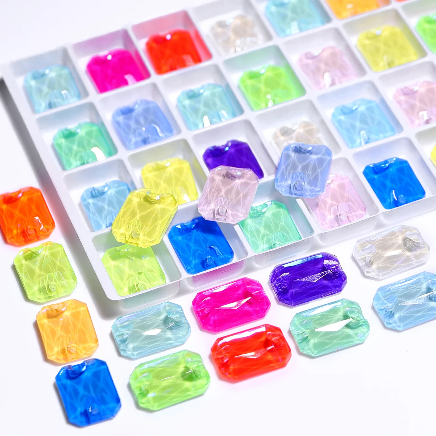 QIYI Rechteckiger achteckiger Flatbase-Glas-Näh-Strassstein, elektrischer Neon, hochwertige Kristallsteine, Hochzeitskleid-Dekoration