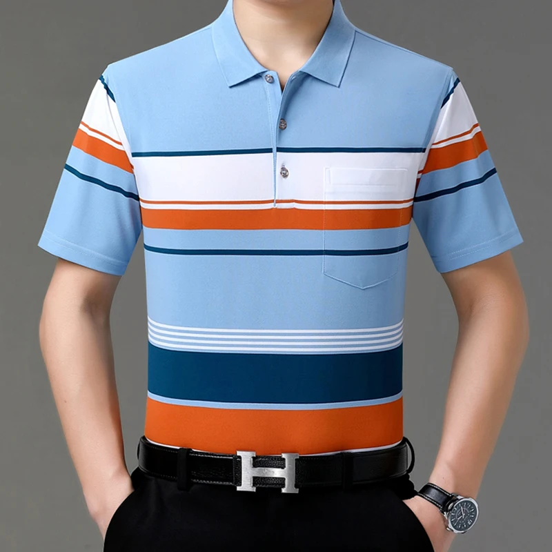 

Мужская футболка-поло на пуговицах, с коротким рукавом и карманами