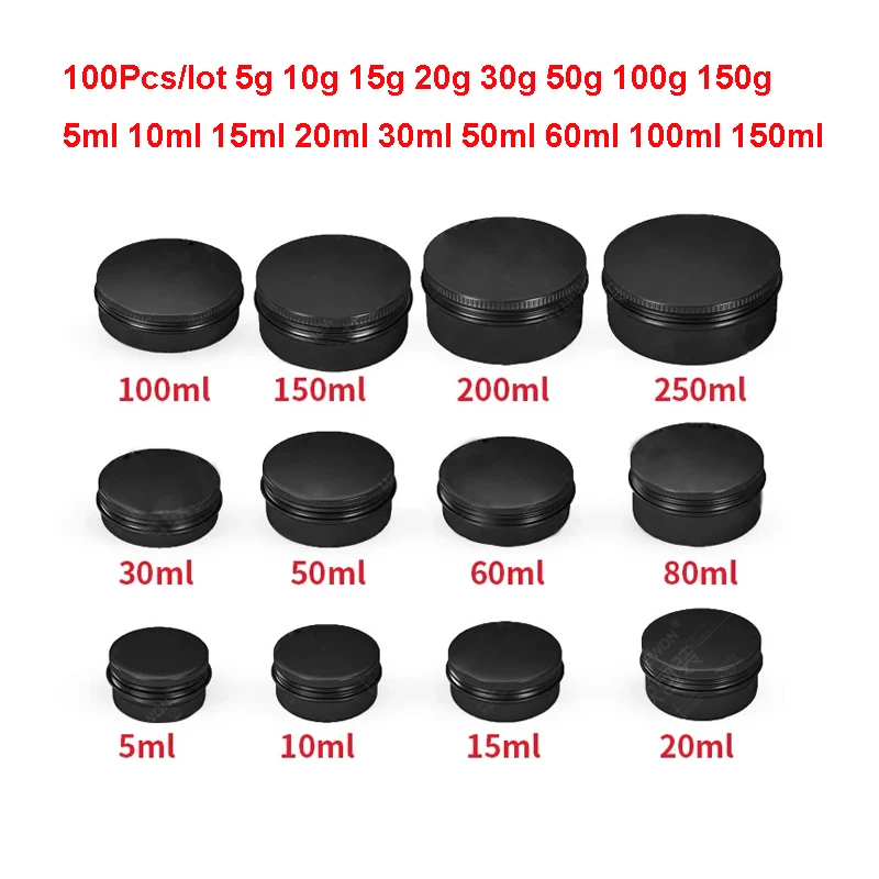 

100 шт., Φ 10g 1 Φ 20g 50g 100g 150g, черные зеркальные банки, контейнер для крема для макияжа, бальзама для губ, пустая свеча, чайные банки, металлическая коробка