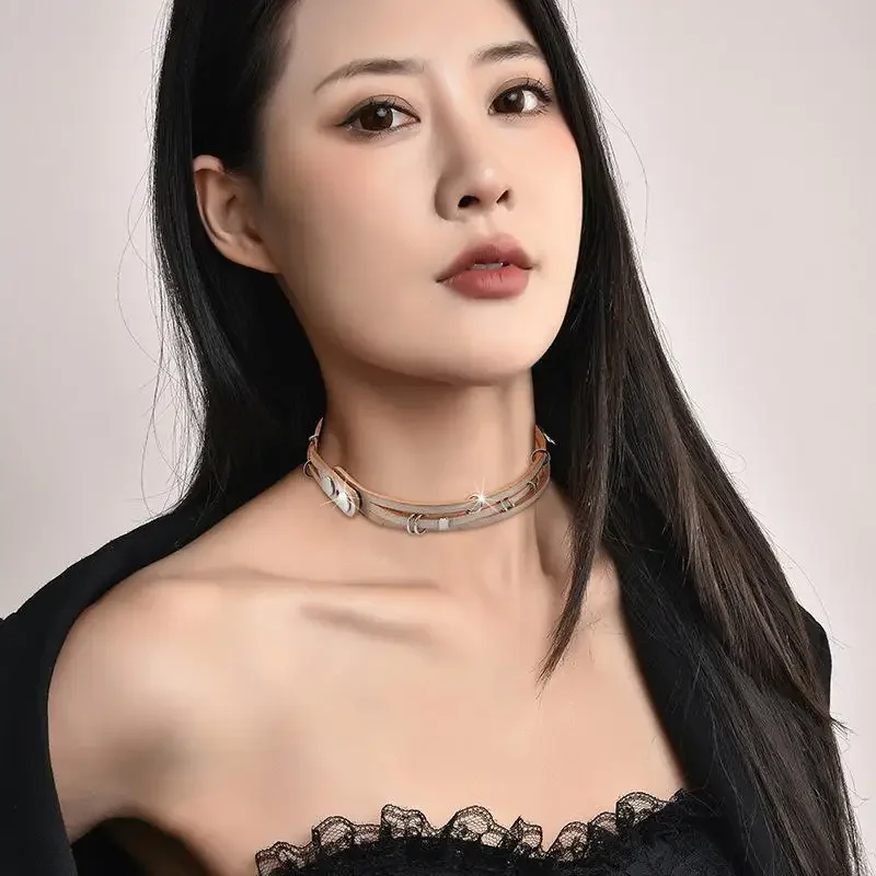 Circle Cowhide Necklace  Handmade Collar Chain For Women Girls Jewelry Gift for Birthday Christmas Party