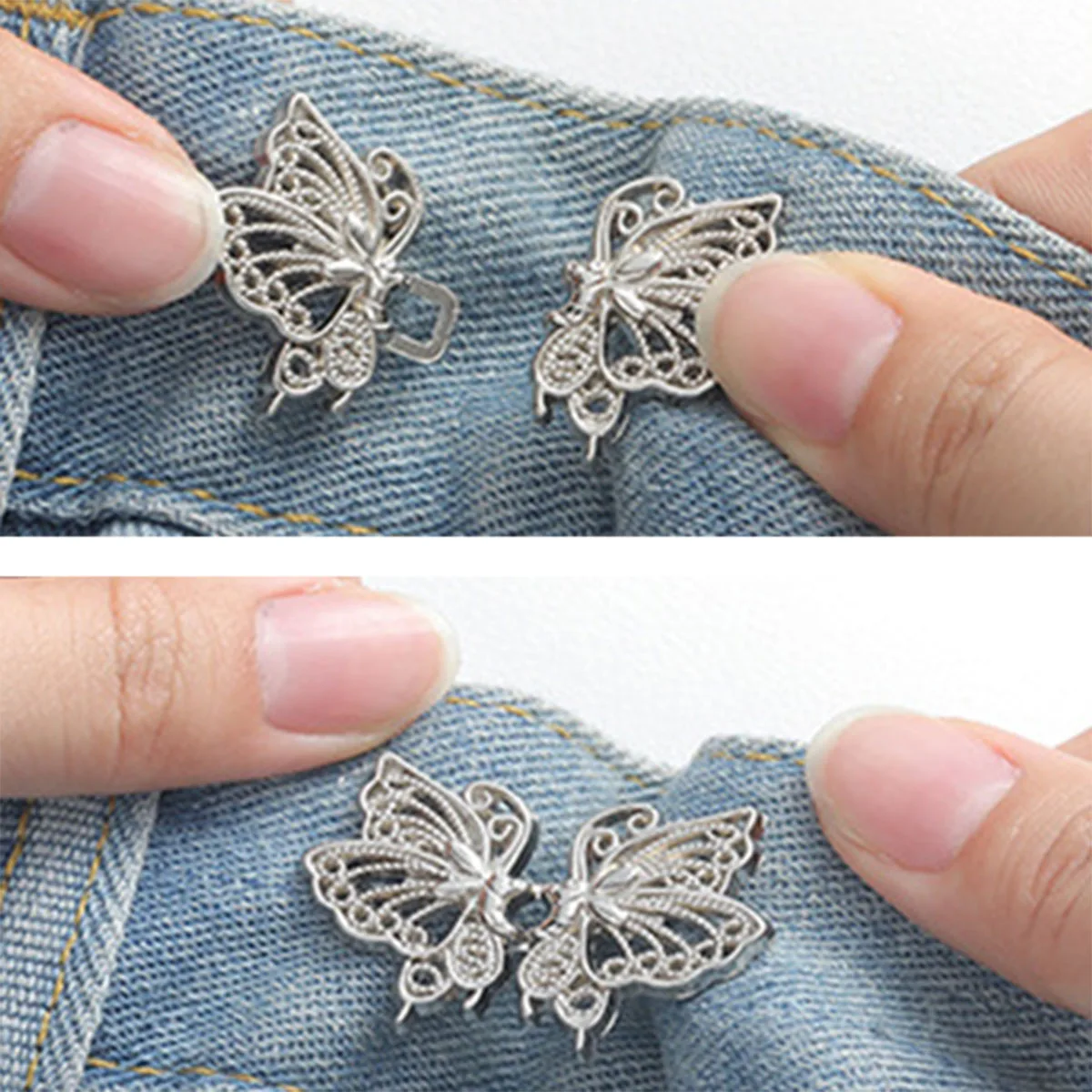 Adjustable Tightener Waist Buckle for Jeans, No Sewing Required Butterfly Button Adjuster for Pants and Skirts Waist 2