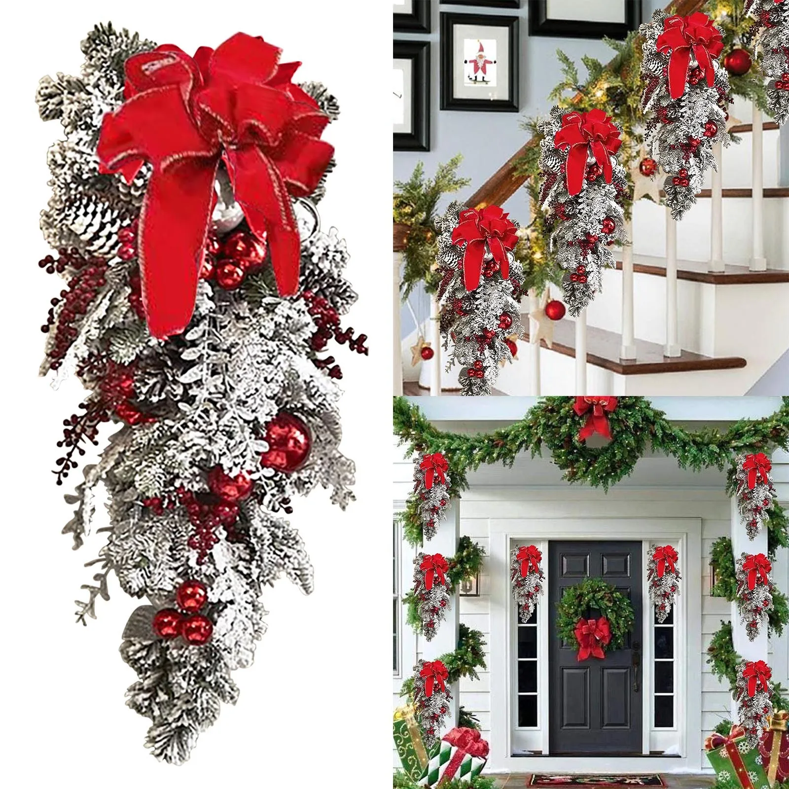 Guirnalda De Navidad Preiluminada De 9 Pies Para Puerta Delantera Exterior, Guirnalda  De Pino Artificial Para Escaleras, Pared, Puerta, Interior Y Exterior  (color Plateado, Tamaño: 8.9 Ft, image size:1600x1600