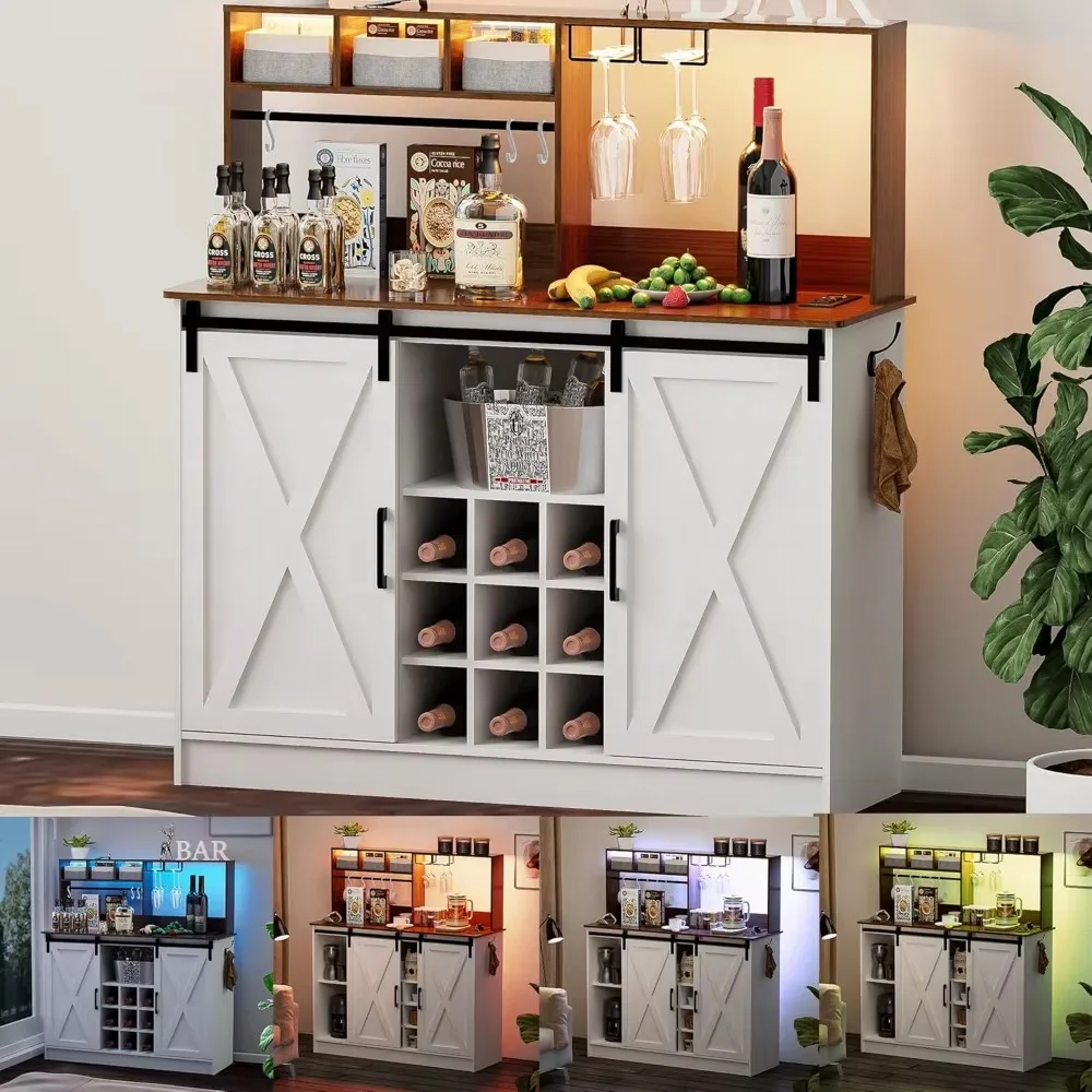 Coffee Bar Cabinet with Adjustable 20-Color LED Lights 3