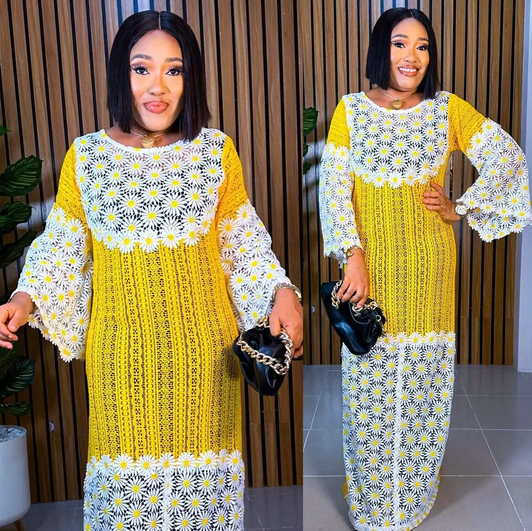 

African Elegant Dresses for Women Plus Size Africa Clothing Party Maxi Dress Dashiki Ankara Lace Outfit Embroidery Kaftan Abaya