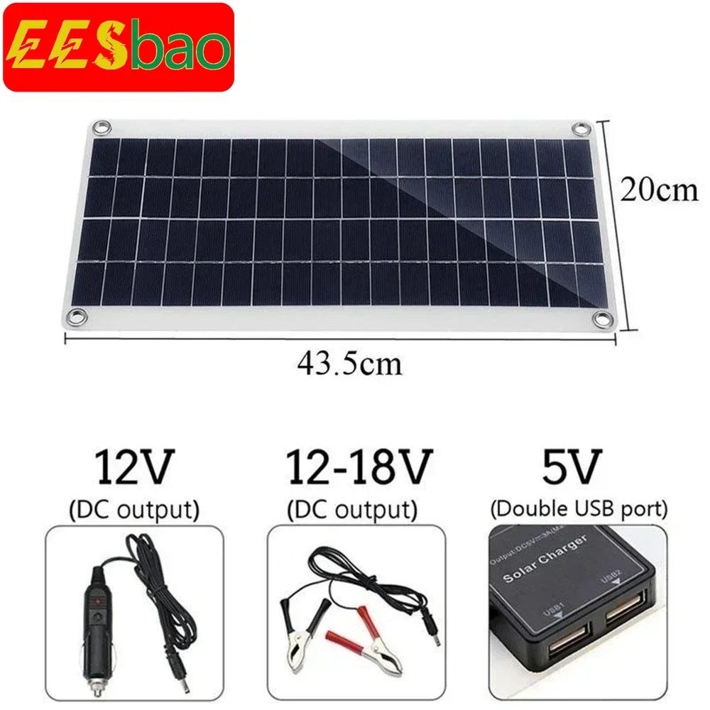EESBAO ชุดแผงพลังงานแสงอาทิตย์เหมาะสําหรับ RV Camping 5V USB โทรศัพท์มือถือ MP3 Charger ฉุกเฉินกลางแจ้งแบตเตอรี่ 100A 1