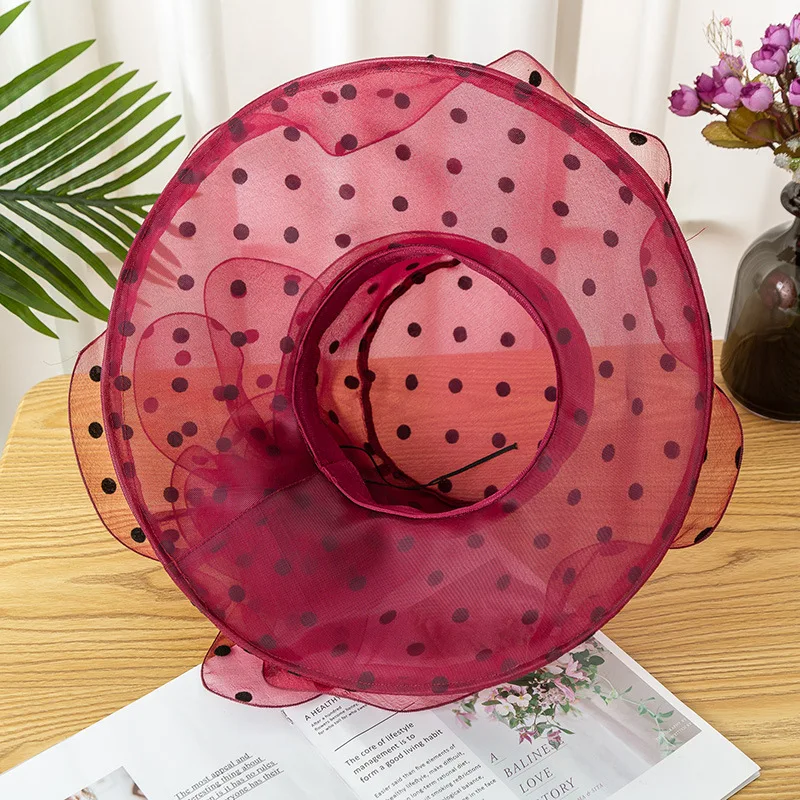 Dots Embroidered Bucket Hat Women Bob Soft Lace Flower Transparent Gauze Panama Basin Cap Girls Summer Flowers Fishing Sun Hats