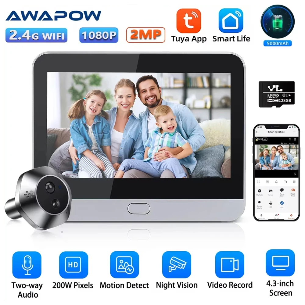 Spioncino Digitale WiFi Con Videocitofono - Visione Notturna HD 1080p | App Tuya | Rilevamento Movimento - Foto 8