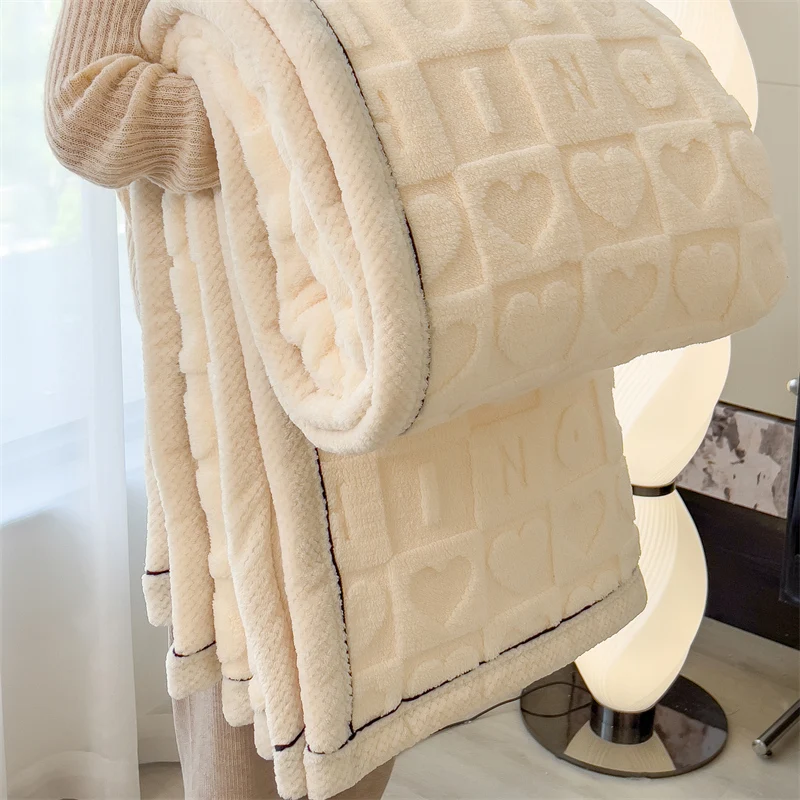 Winter Blanket New Tafu Velvet Love Pattern Embossed Napping Blanket Soft Comfortable Warm AB Side Single Double Person Quilt