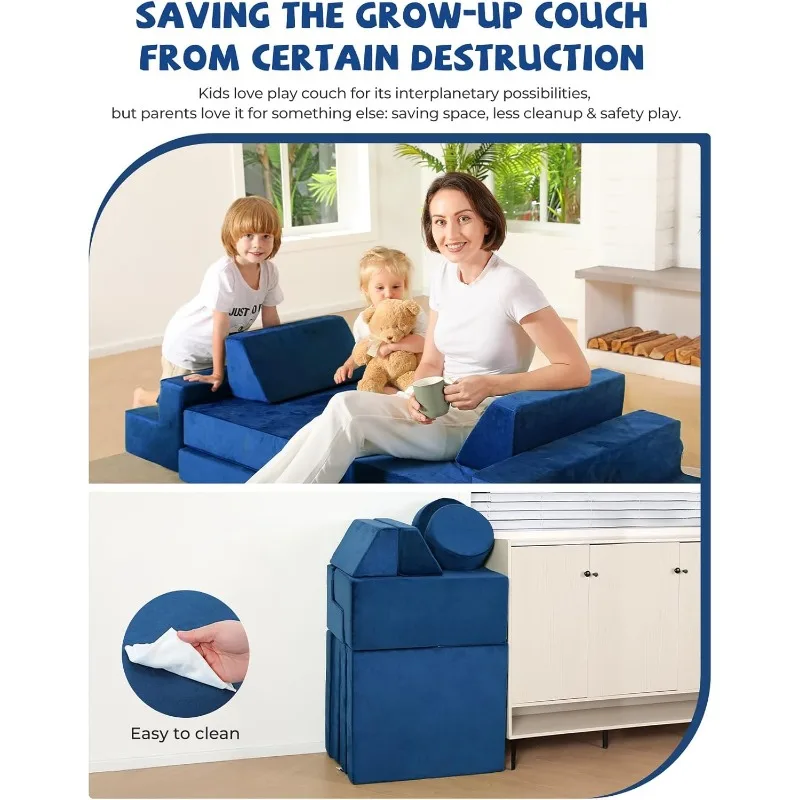 Modular Kids Play Couch, K12 320+DIY Convertible Foam Play Couch for Boys & Girls, Versatile Kids Play Couch Building Fort 6