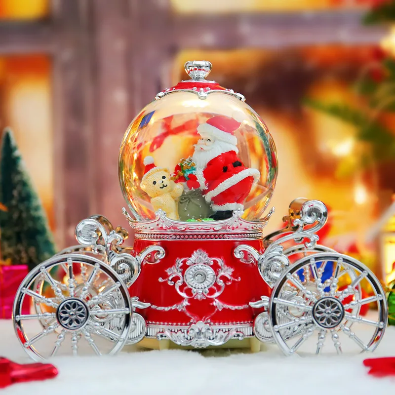 

Festival Christmas Carriage Crystal Ball Music Box Rotating Snow Girl Bedroom Desktop Ornaments