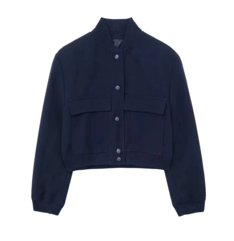 

Jacket Woman Streetwear Single Breasted Baseball Fashion Elegant Long Sleeve Stand Collar Female Women Overcoat