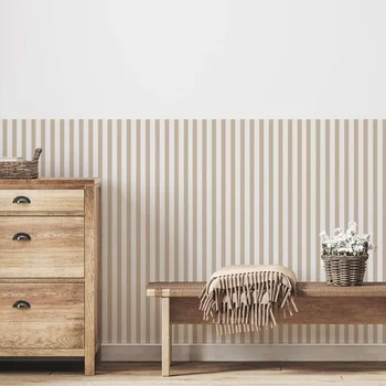 วอลล์เปเปอร์ลายเส้นสีน้ําตาล Moca, Peel และ Stick Wallpapaer, กระดาษ Wall แบบถอดได้ Wainscoting สไตล์สําหรับตกแต่งบ้านเด็ก 1