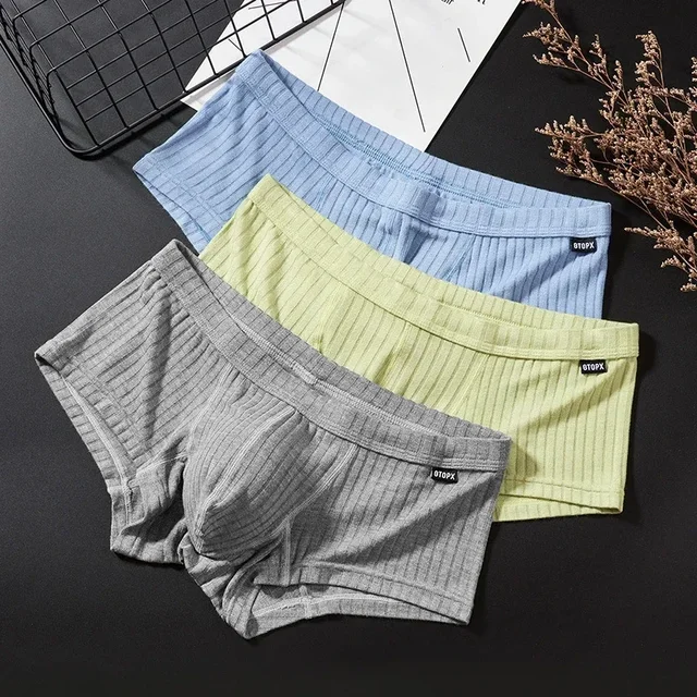 Boxer Taille Basse Respirant à Rayures pour Homme, Sous-Vêtement Améliorant le Pénis, Nouvelle Collection 1