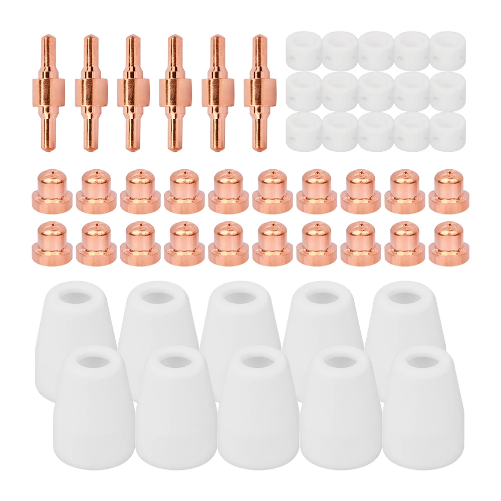 PT31 LG40 WZ40 Plasma Cutter Electrode Tips Cup Nozzle Plated Extended Consumables Tip Electrodes Nozzles Kit For PT-31 CUT40 20pcs red copper extended long plasma cutter tip electrodes