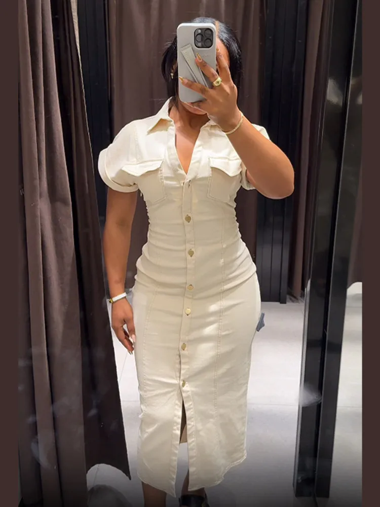 white christmas dresses White Denim Dress for Women main image 1