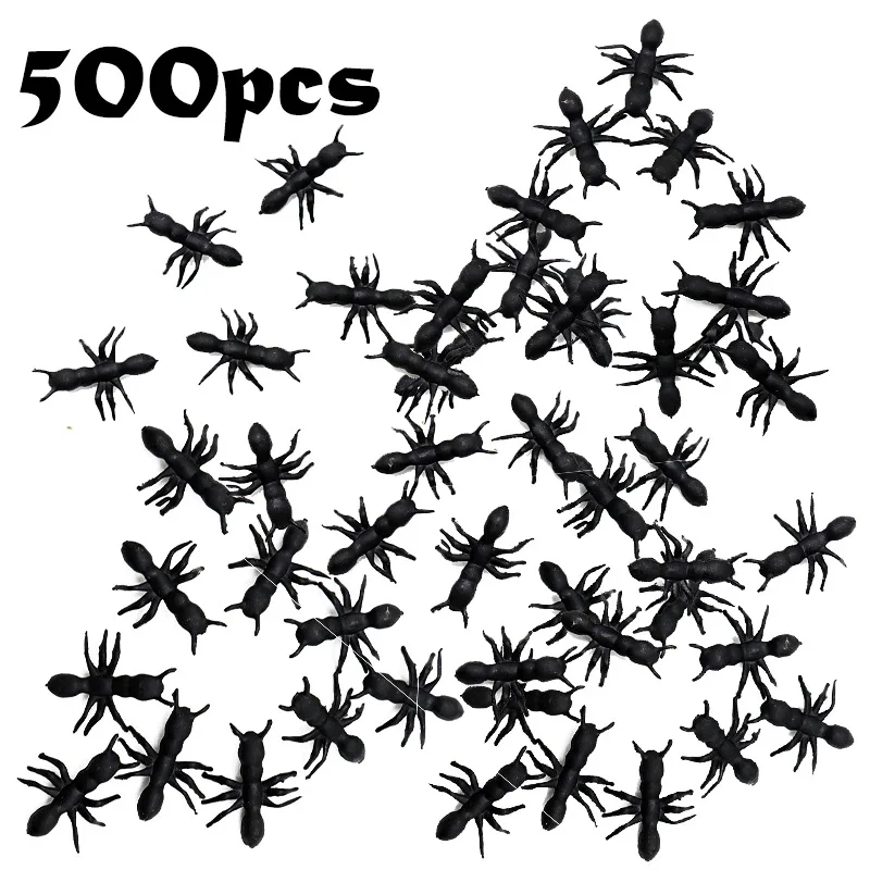 500Pcs Novelty Simulation Ants Halloween Stimulating Plastic Realistic Ants Pranks Joking Toys Halloween Party Horror Prop