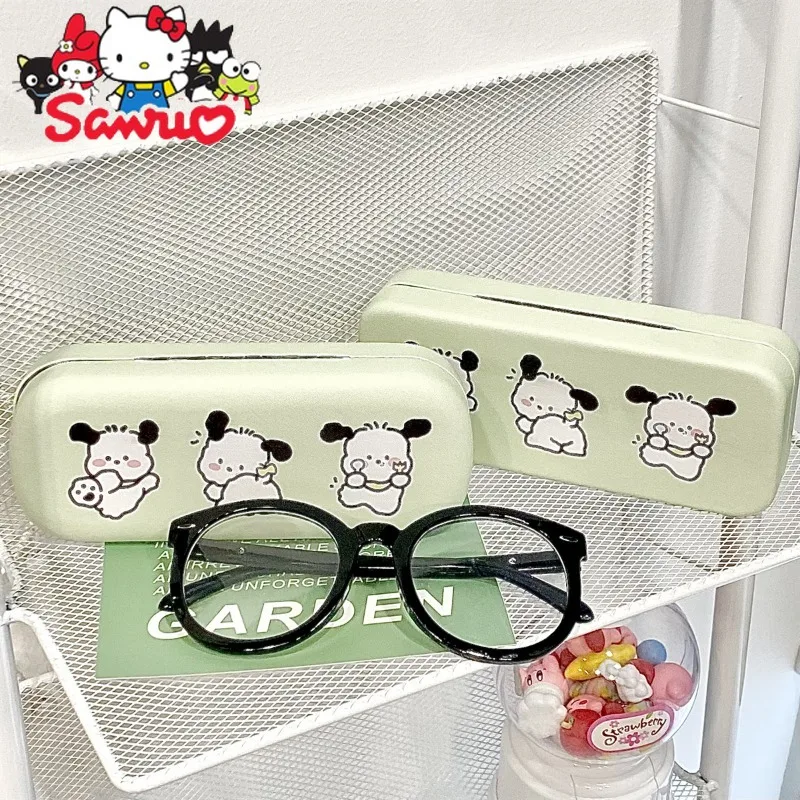 

Sanrio Melody Kuromi Hello Kitty Cinnamoroll Pochacco Glasses Case Myopic Student Square Anti-stress Leather Iron Glasses Case