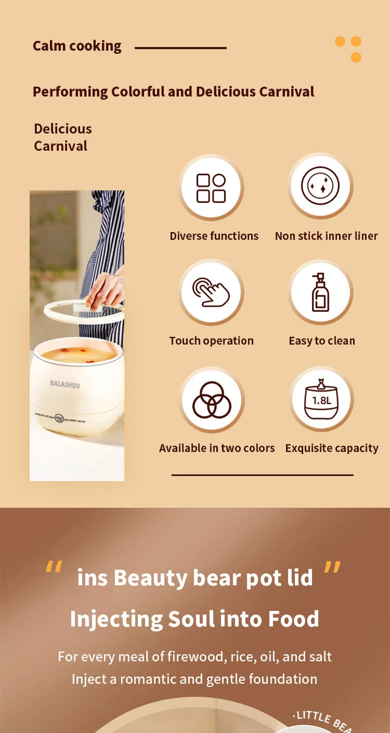 Description Picture 3 of item220V Electric Mini Rice Cooker Portable Multifunctional rice cooker 1-2 people Non Stick Pots for Cooking Kitchen Home Appliance