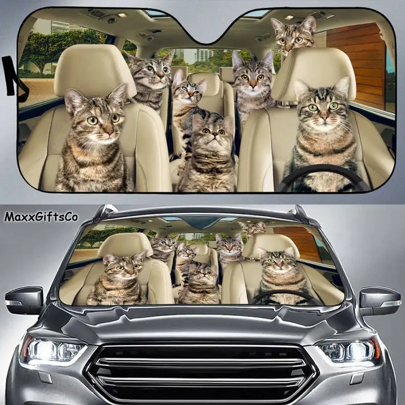 

European Shorthair Car Sun Shade, Cats Windshield, Cats Family Sunshade, Cat Car Accessories, Car Decoration, Gift For Dad, Mom