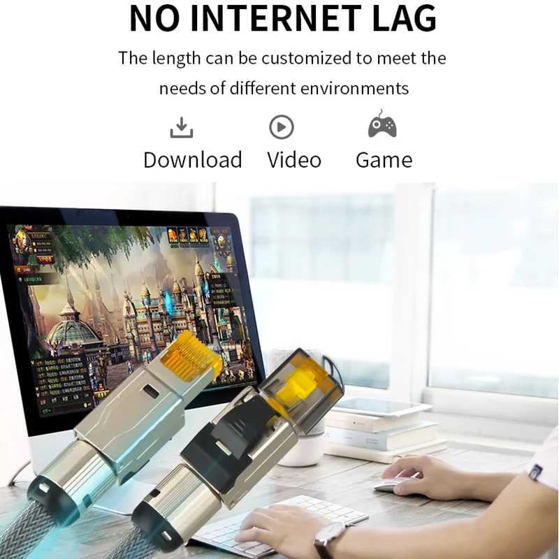  CAT8 ̴ Ʈũ ̺, 40Gbps 2000MHz CAT7 RJ45 ġ ڵ HiFi   ġ Ʈ