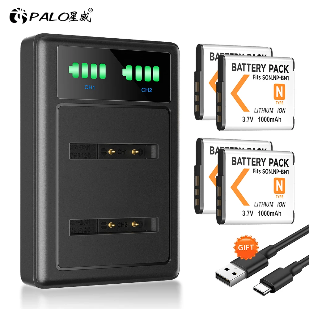 Palo 1000Mah Np-Bn1 Npbn1 Batteria + Lcd Usb Doppio Caricatore Per Sony Dsc Wx5 Tx9 T99 Tx7 Tx5 W390 W380 W350 W320 W360 Qx100 Macchina Fotografica
