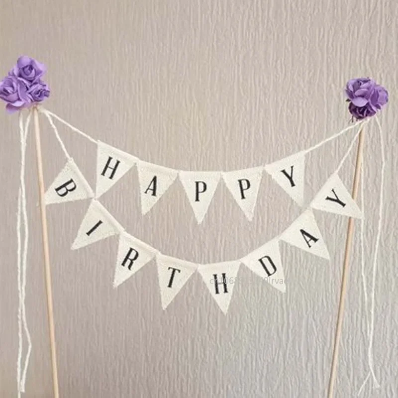 Birthday Cake Flag Topper Baking Decor Happy Party Birthday Decor With Letter Creative Cloth Birthday Flags DIY Cake Decor