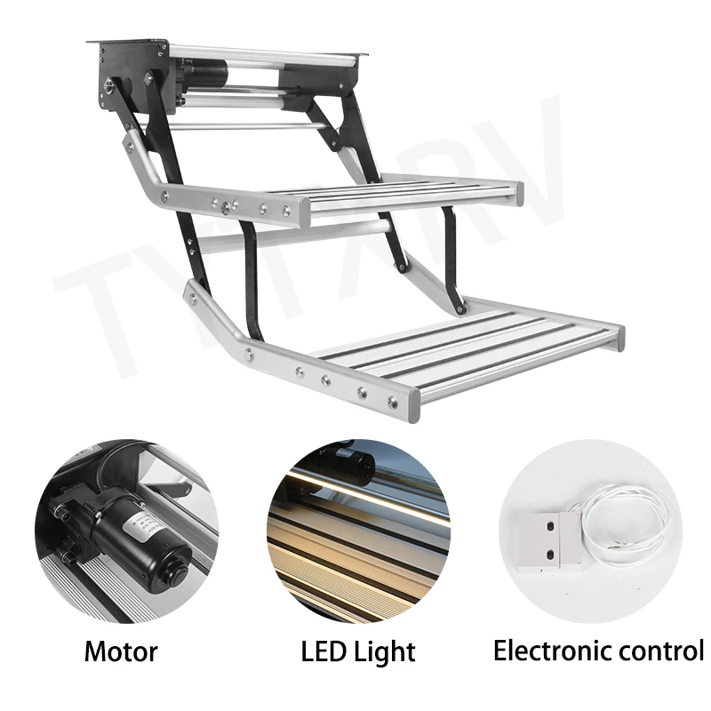 TYTXRV Caravan Accessories High Quality Aluminum Alloy 12V Electric Folding Steps Stable Anti-Slip With LED Lights Camper Steps