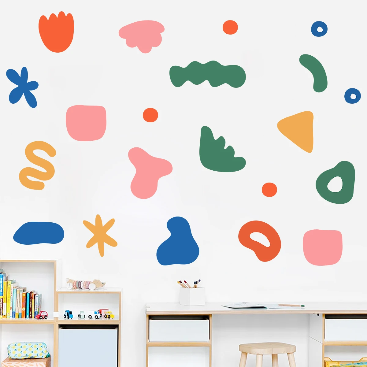 Wall Stickers 2Pc Cartoon Multi-color Geometric Pattern Wall Stickers for Kids Room Baby Nursery Bedroom Decoration Home Decor