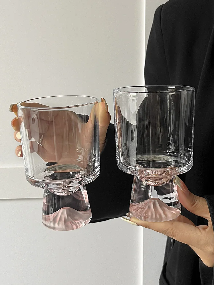 Pink Mountain Glass Cup Ele Sensation Creative High Foot Drink Cup Coffee Cup Sweet Cone Cup Wine Cup French Sle round ...