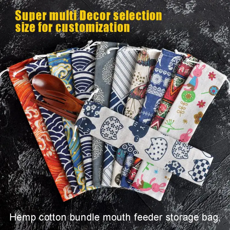 Kitchen Linen Tableware Bag Durable Portable Cutlery Storage Compact Trendy Travel Fish Striped Print Stylish Picnic Convenient