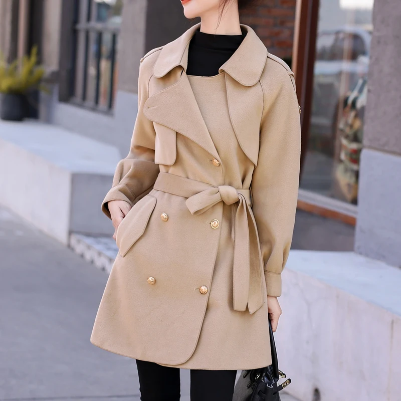 

Solid Loose Wool Jacket Double Faced Cashmere Casual Long Coats Woolen Autumn Winter Trench Coats Elegant Outwear Overcoats