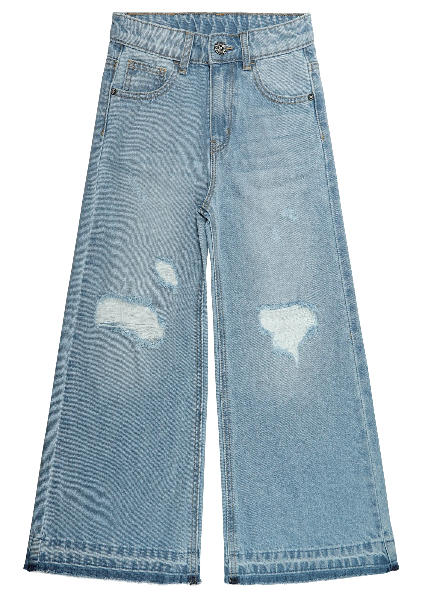 

Расклешенные джинсы KIDSCOOL для девочек, рваные летние джинсовые брюки с широкими штанинами для маленьких девочек