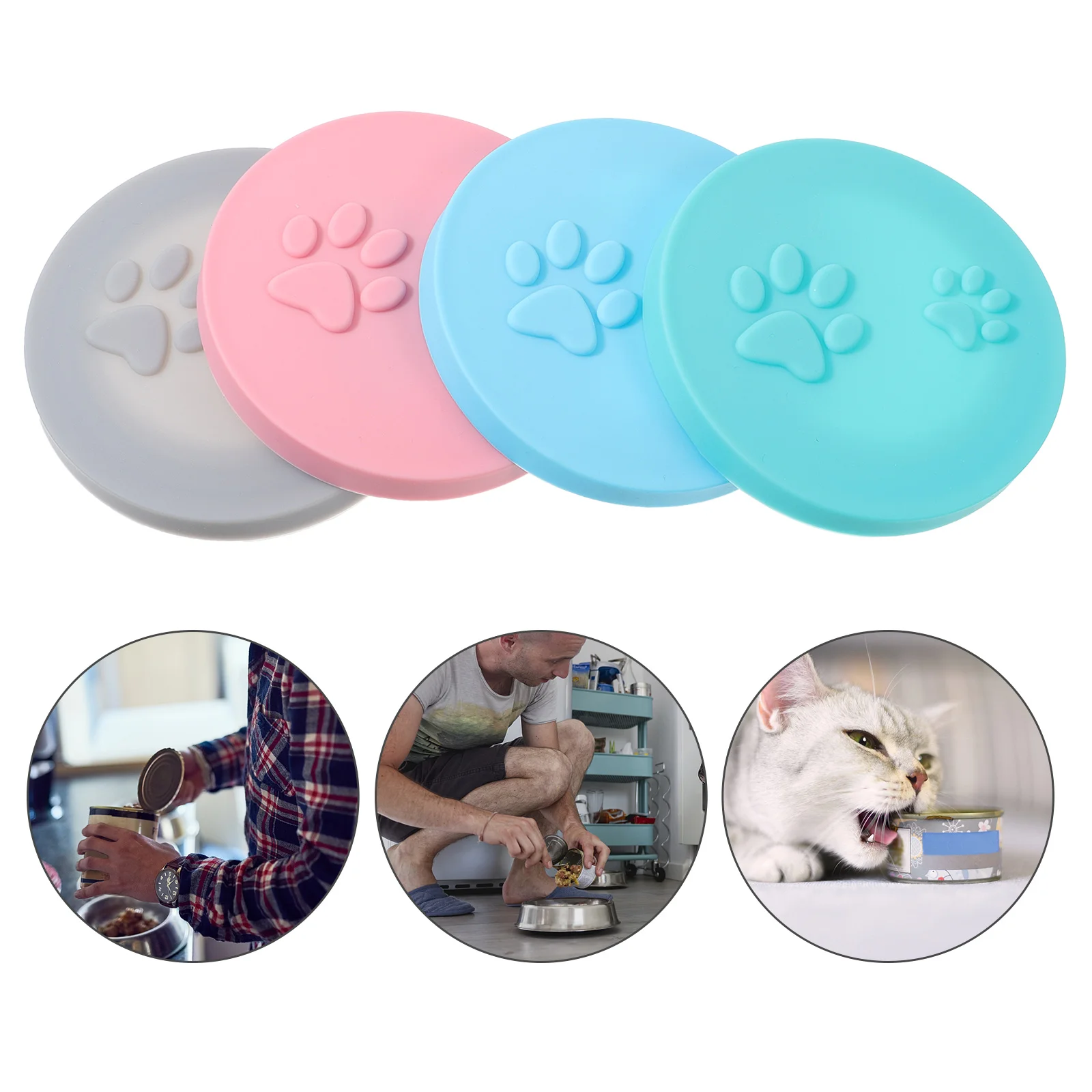 

4pcs Cat Dog Food Can Lids Silicone Can Covers for Food Storage Container