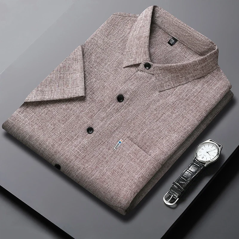 New Men's Business Casual Short Sleeved Printed Shirt with Wrinkle Resistance No Ironing Comfortable All Season Versatile Top 4