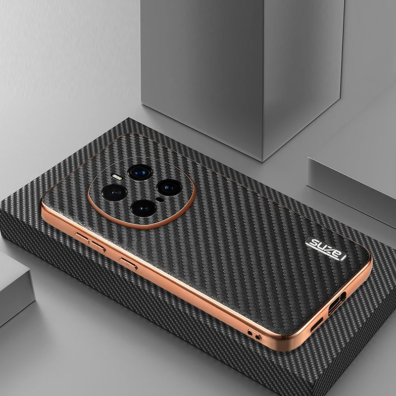 Luxury PU Plating Carbon Fiber Protective Back Cover Case for Huawei Honor Magic Series