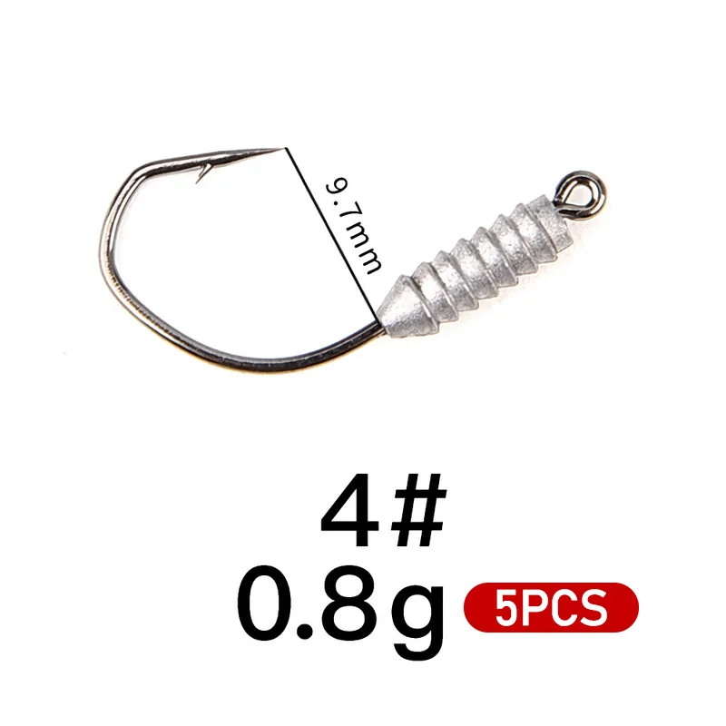 5pcs Fishing Weighted Worm Hooks for Wacky Rig Soft Plastics Lure Jig Head  Hook Swimbait Bass Freshwater Saltwater 0.8g 1.2g