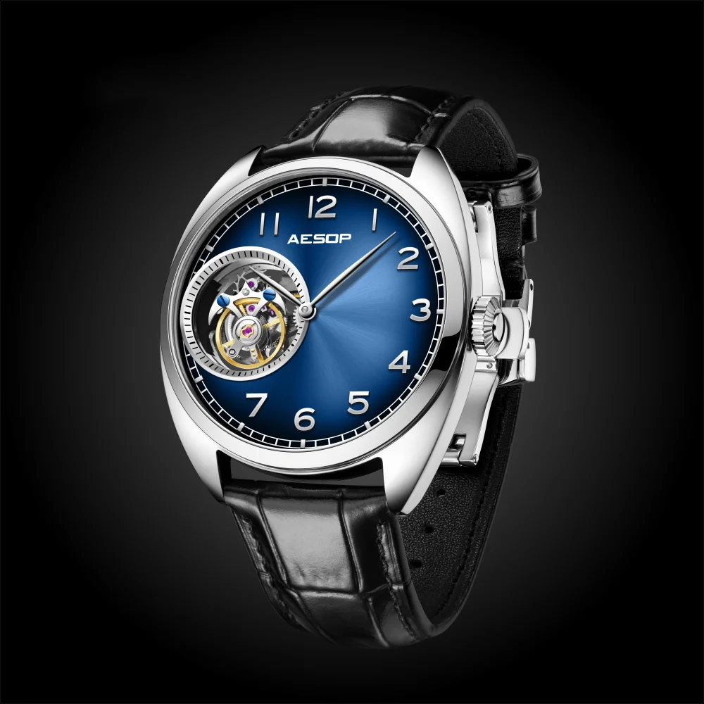 Aesop 100% Tourbillon Wristwatch For Men Luxury Sapphire Aurora Dial Mechanical Watch Skeleton Waterproof Fashion Business Clock