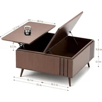 Lift Top Coffee Table with Storage, Mid Century Modern Square Center Table with Hidden Compartment & Storage Shelf 2