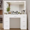 Vanity Table, Makeup Table with Lighted Mirror, 3 Color Lighting Modes, Brightness Adjustable, Dressing Table with Drawers 5