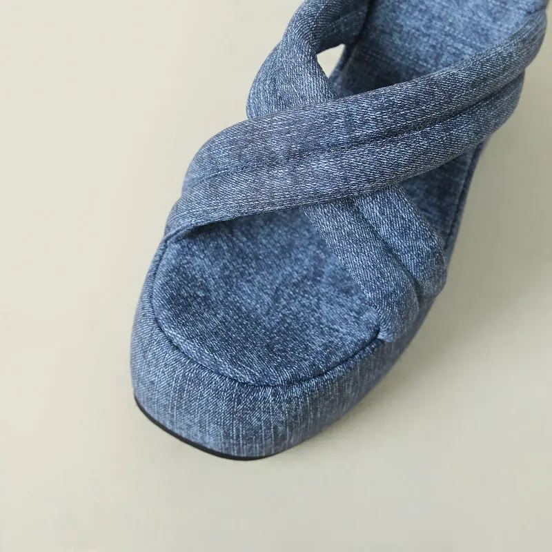 Women's Wedges Slippers Fashion Summer Outdoor Sandals Lightweight Comfy Soft Denim Platform Shoes