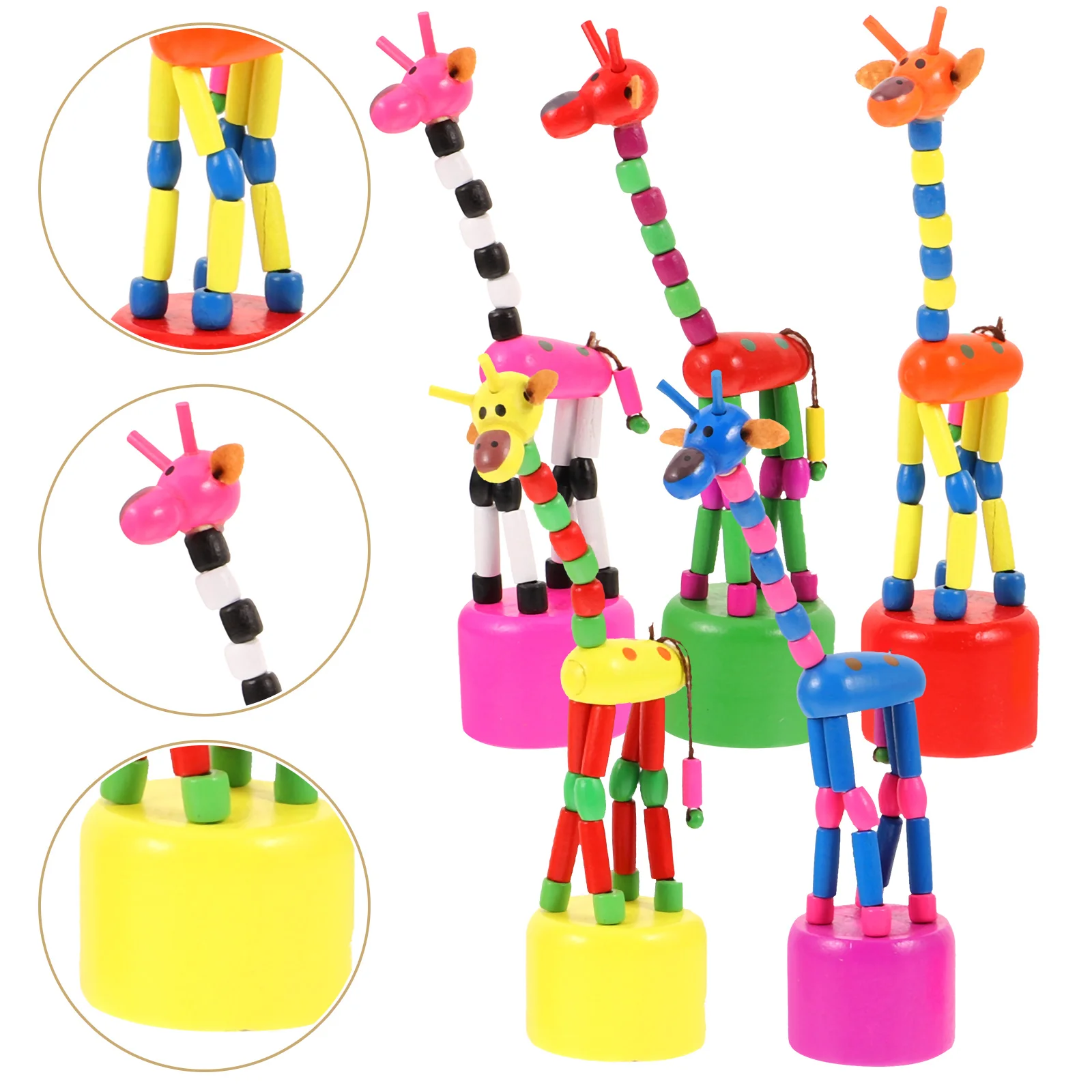 3/5pcs Wooden Giraffe Puppets Toys Swing Dancing Standing Rocking Giraffe Push Up Toy Kids Intelligence Toy Random Pattern