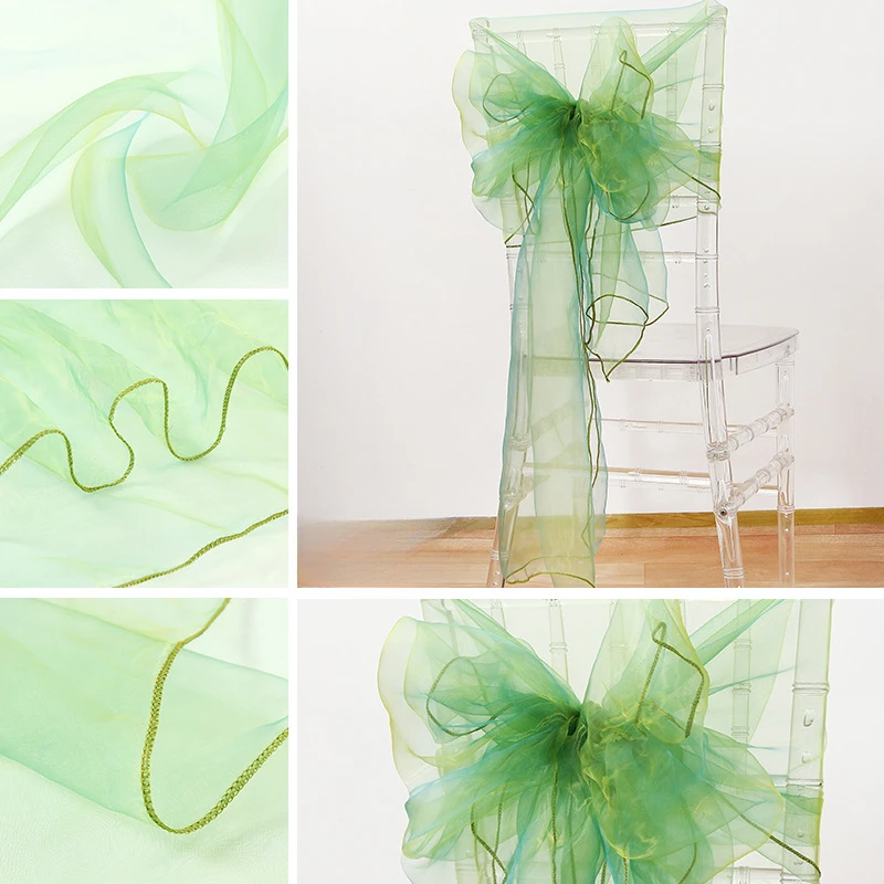 

10pcs Organza Sashes Chair Back Cover Country Wedding Ties To Decorate Knot Events Bow Belt Party Office Satin Ribbon Home Green