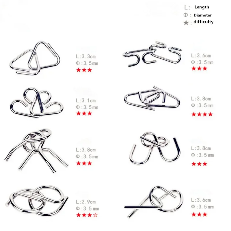 Montessori Metal Puzzle Wire IQ Mind Brain Teaser Puzzles Adults Interactive Game Reliever Educational Toys 8Pcs/Set puzzle toys