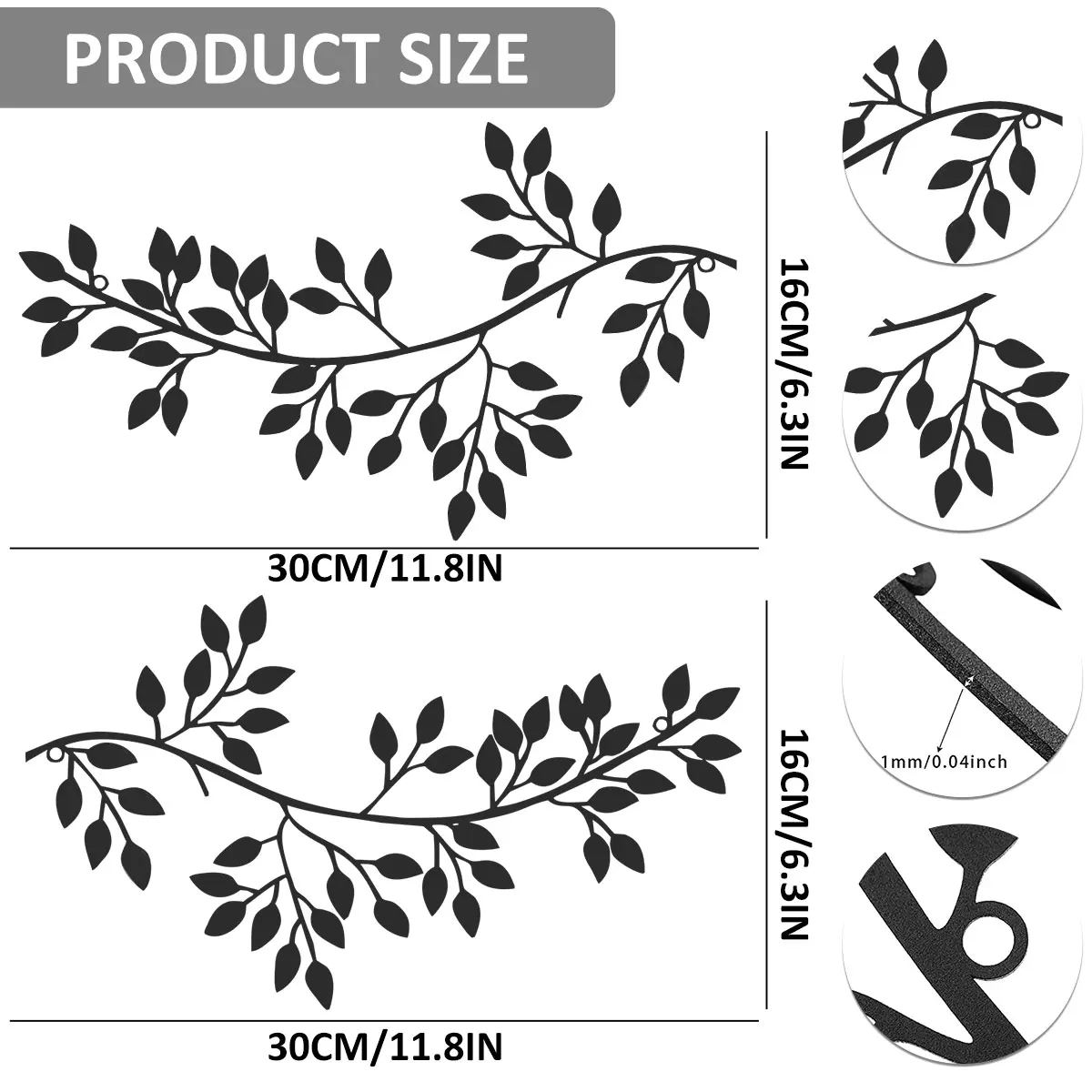2Pcs Metal Tree Leaf Wall Décor Vine Olive Branch Leaf Wall Art Artistic Wall Hanging Sign Decorative Wall Sculpture Sturdy Home 4