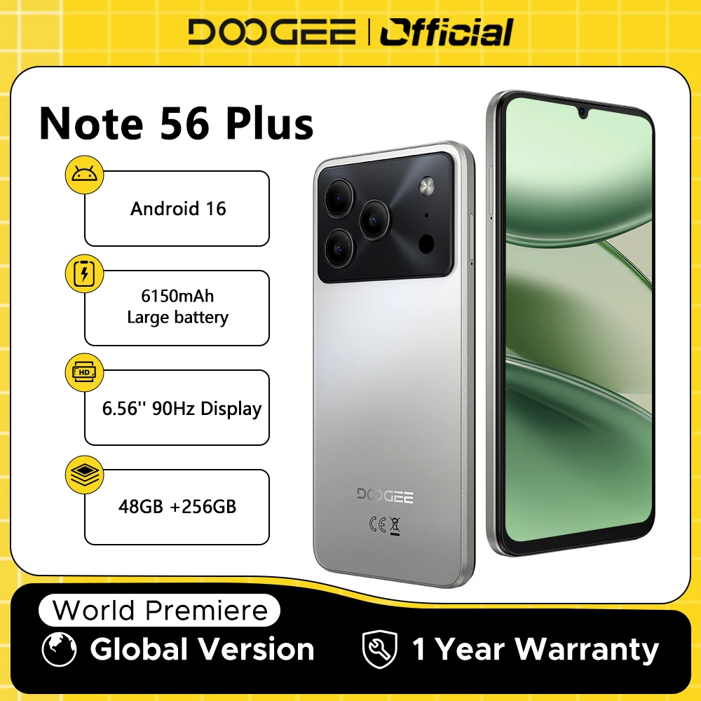 グローバル版 DOOGEE Note56 Plus Android 16 スマートフォン 48GB+